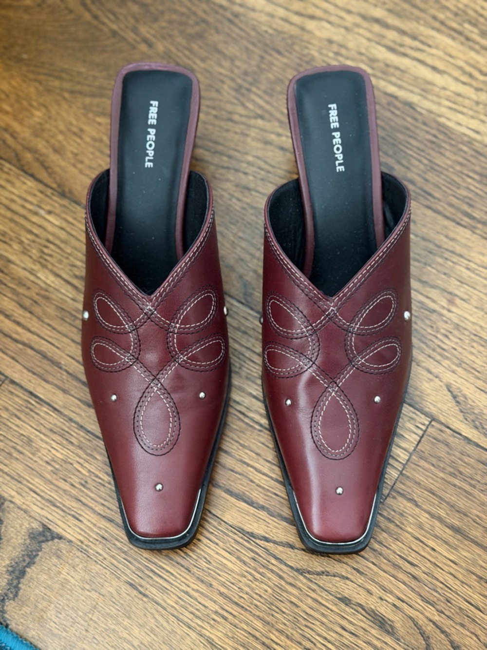 Free People Burgundy Leather Slip-On Mules